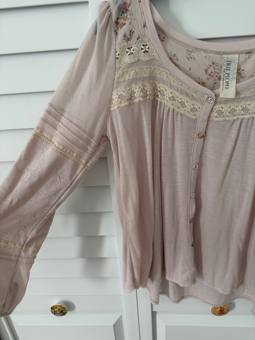 Free people —Boho Lace-Trim Button Front Women's Top - Blush Pink - Picture 3 of 8